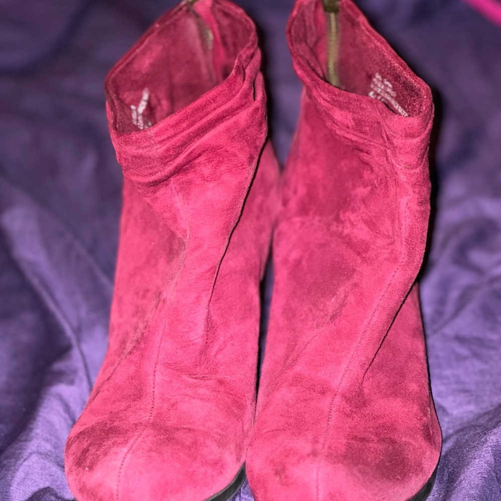 Red suede booties
